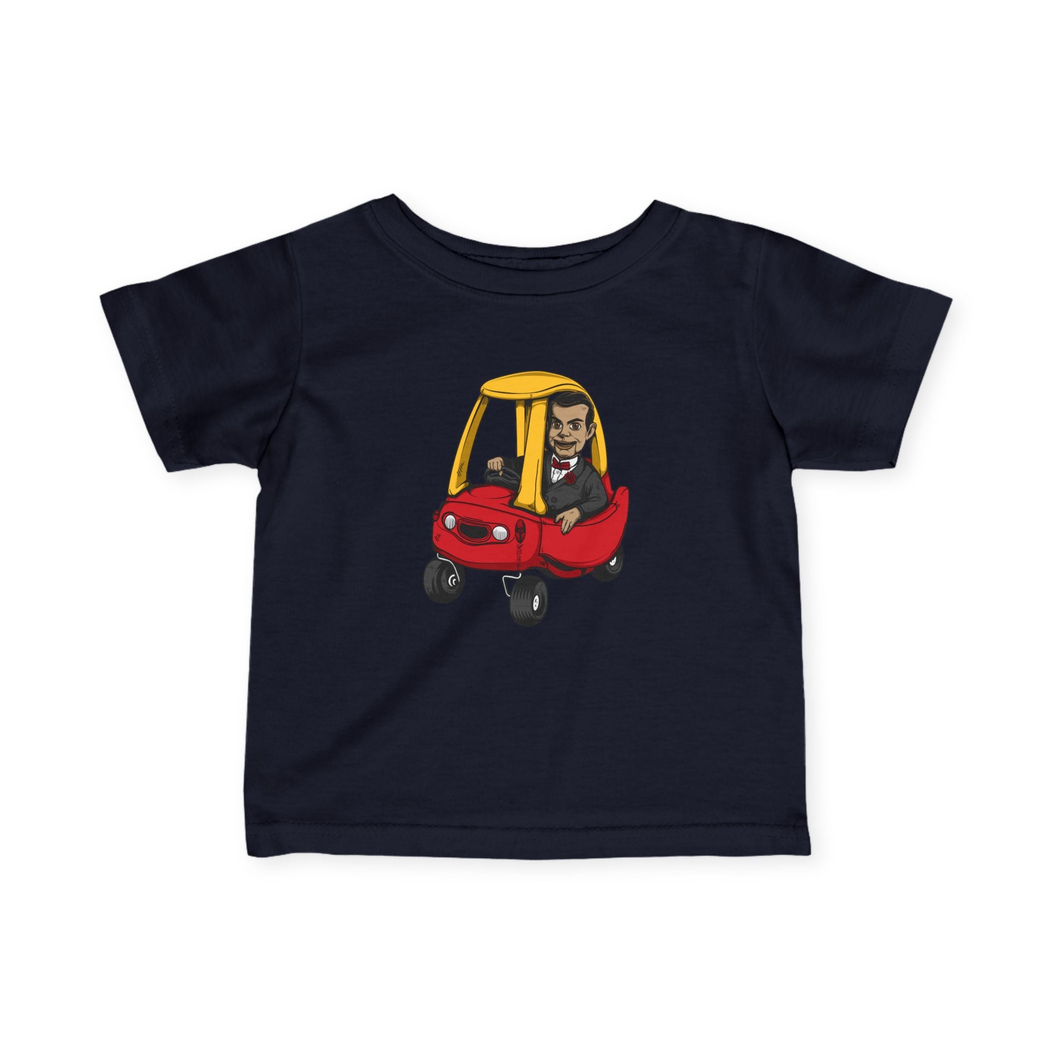 Cute Kid in Red Cozy Coupe Car Infant Tee