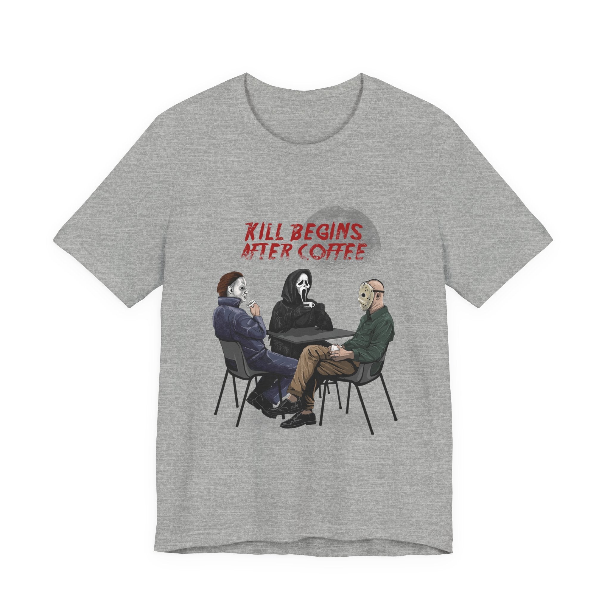 "Begins After Coffee" Horror Movie Character T-Shirt