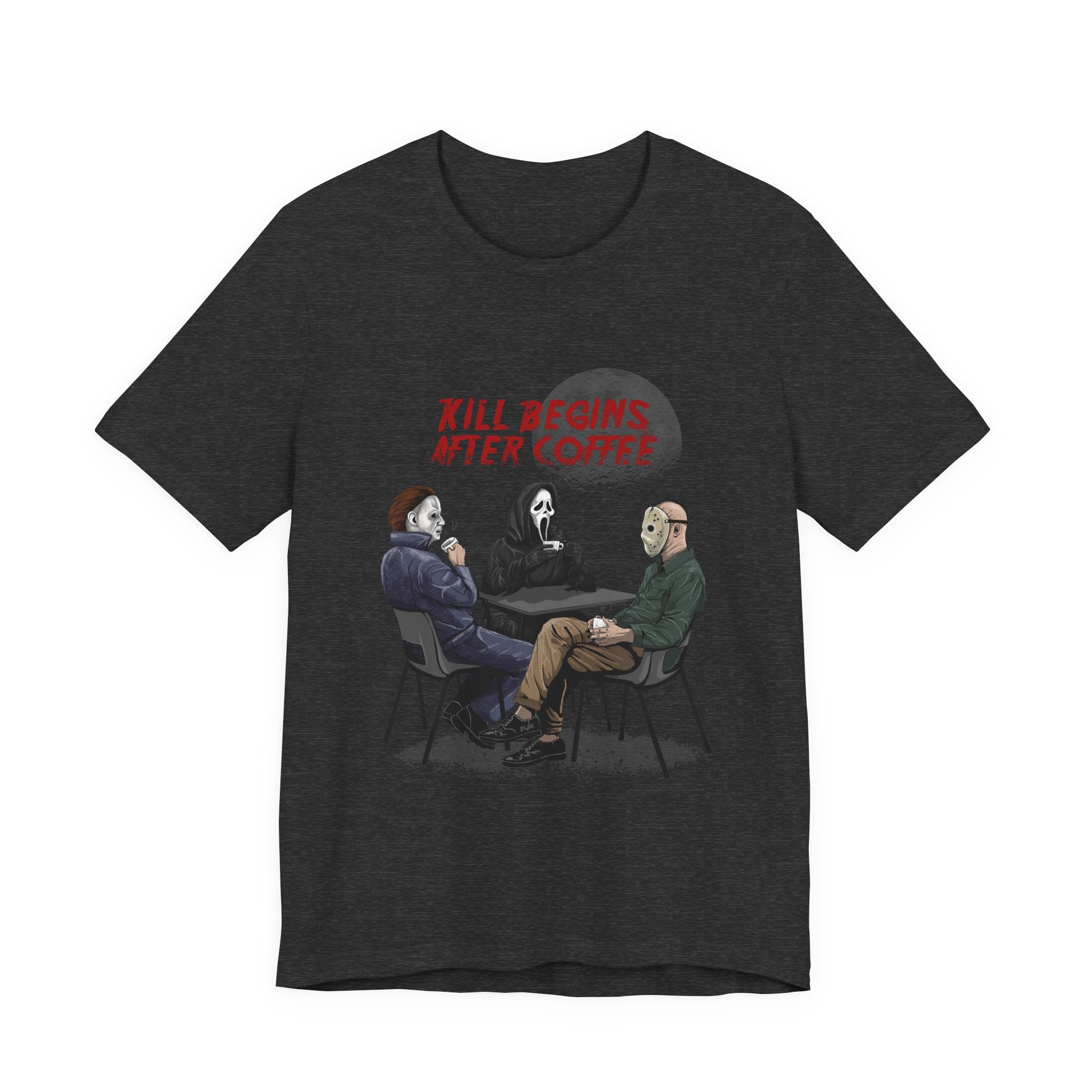 "Begins After Coffee" Horror Movie Character T-Shirt