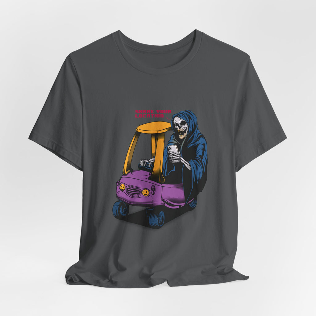 Grim Reaper in Cozy Coupe Enjoying Life