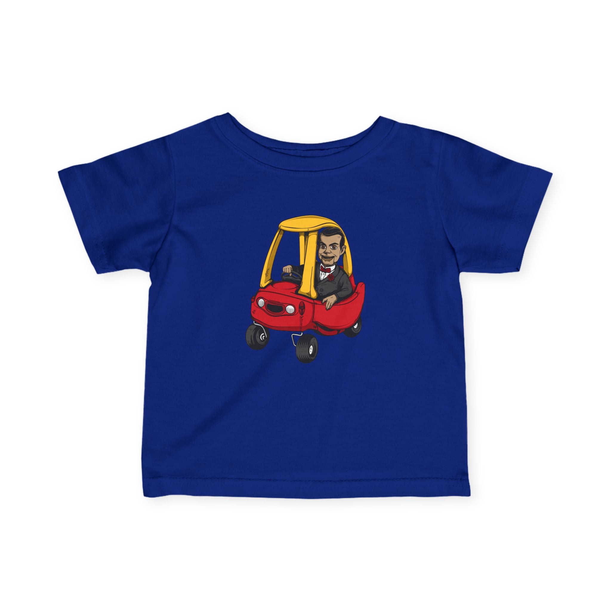 Cute Kid in Red Cozy Coupe Car Infant Tee