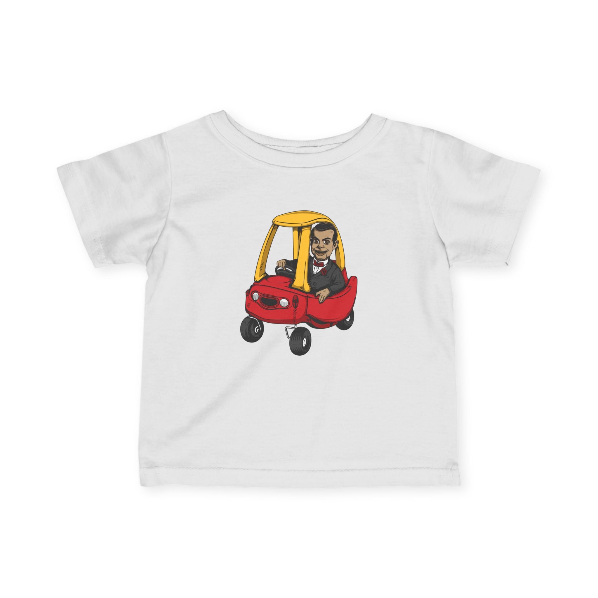 Cute Kid in Red Cozy Coupe Car Infant Tee