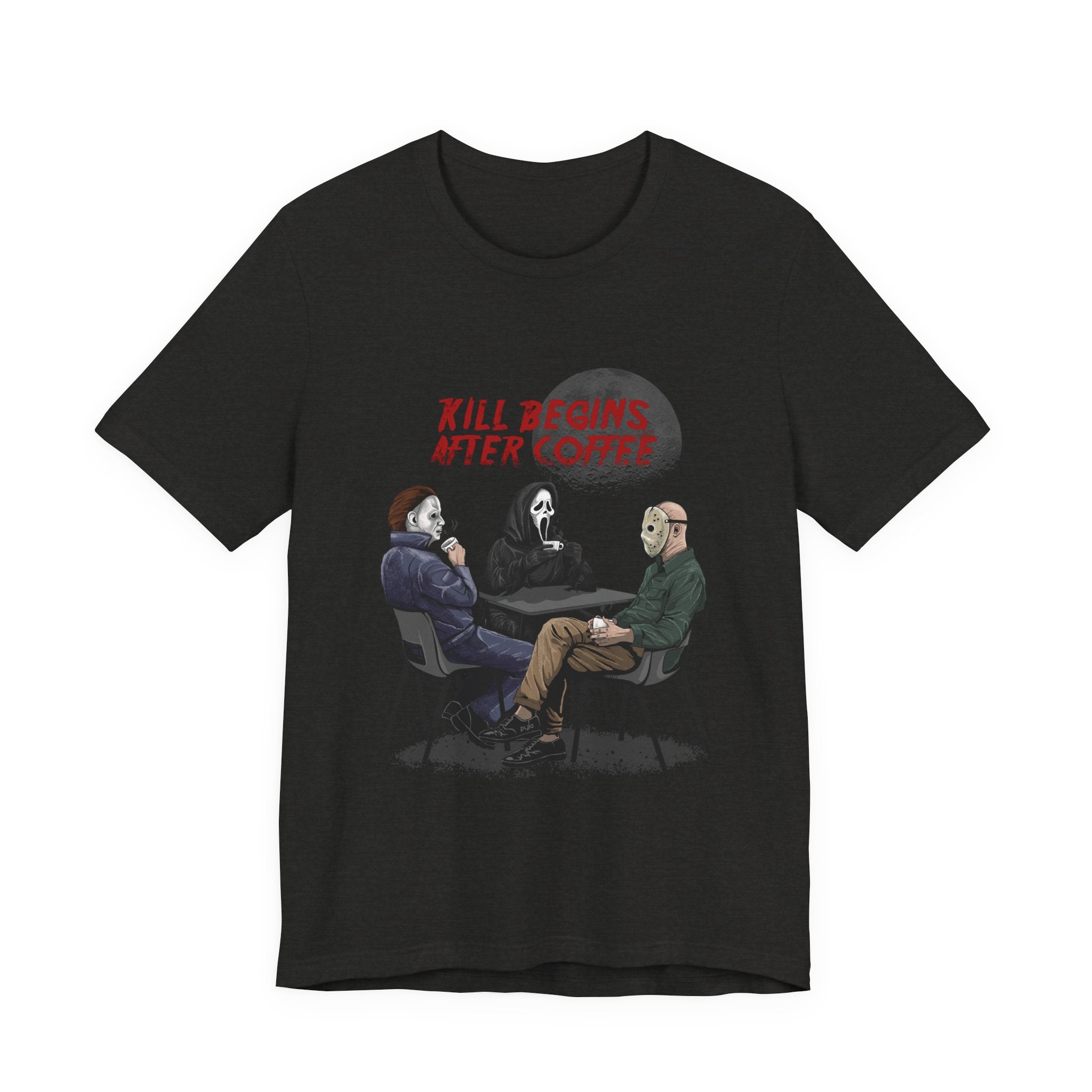 "Begins After Coffee" Horror Movie Character T-Shirt