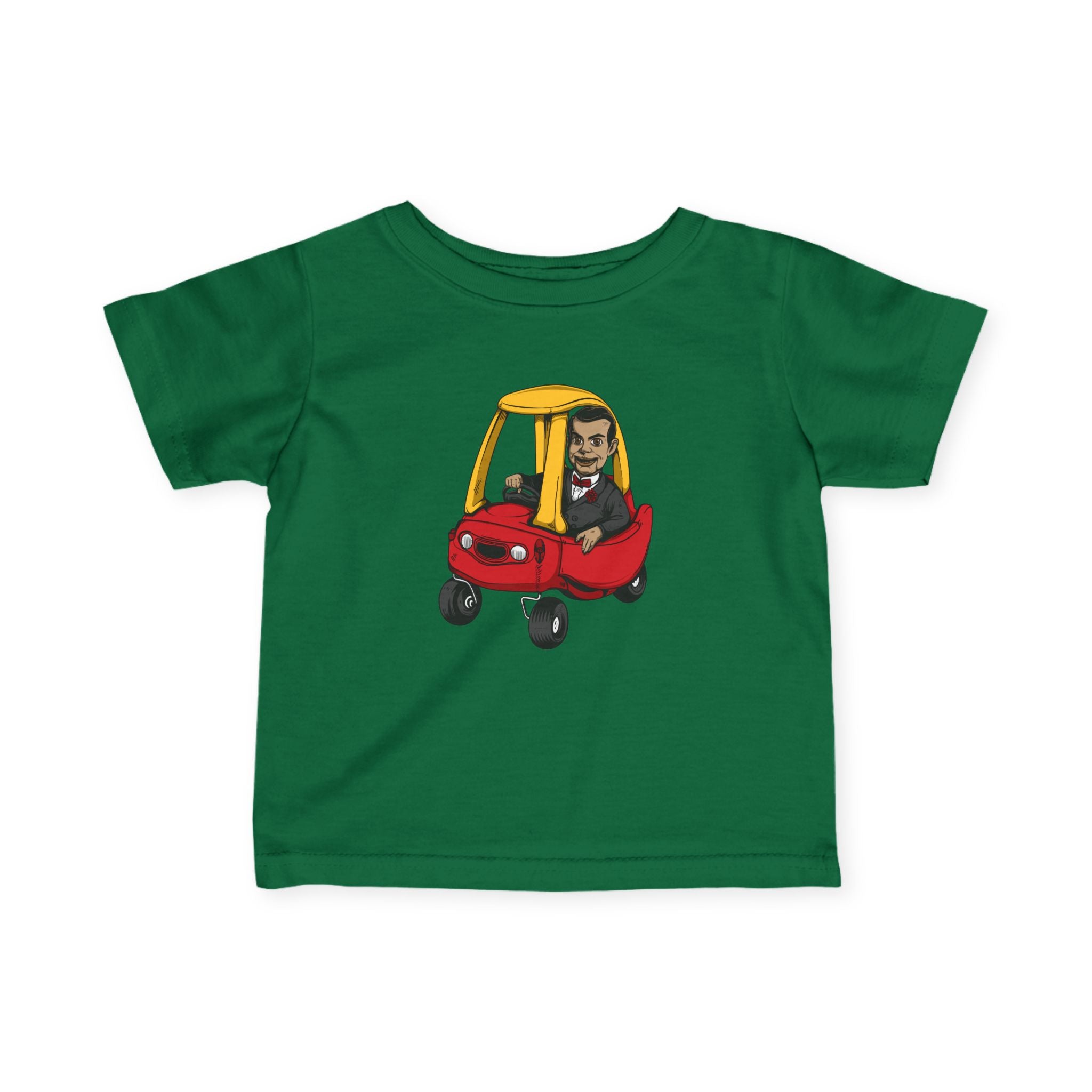 Cute Kid in Red Cozy Coupe Car Infant Tee