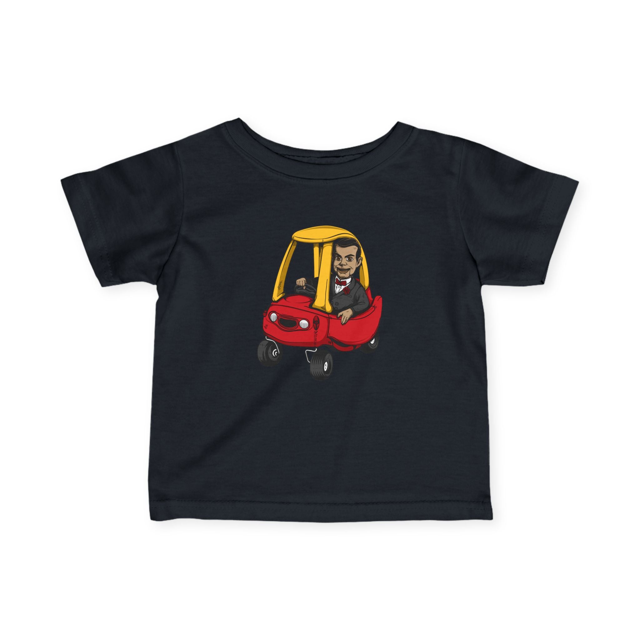 Cute Kid in Red Cozy Coupe Car Infant Tee