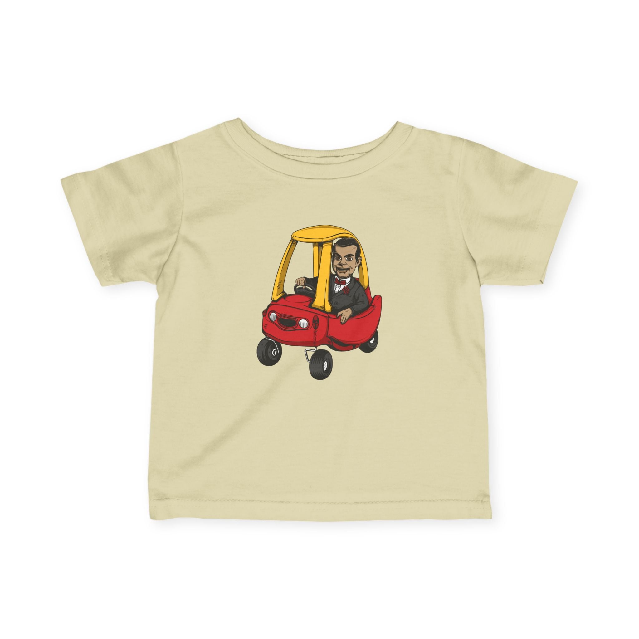 Cute Kid in Red Cozy Coupe Car Infant Tee