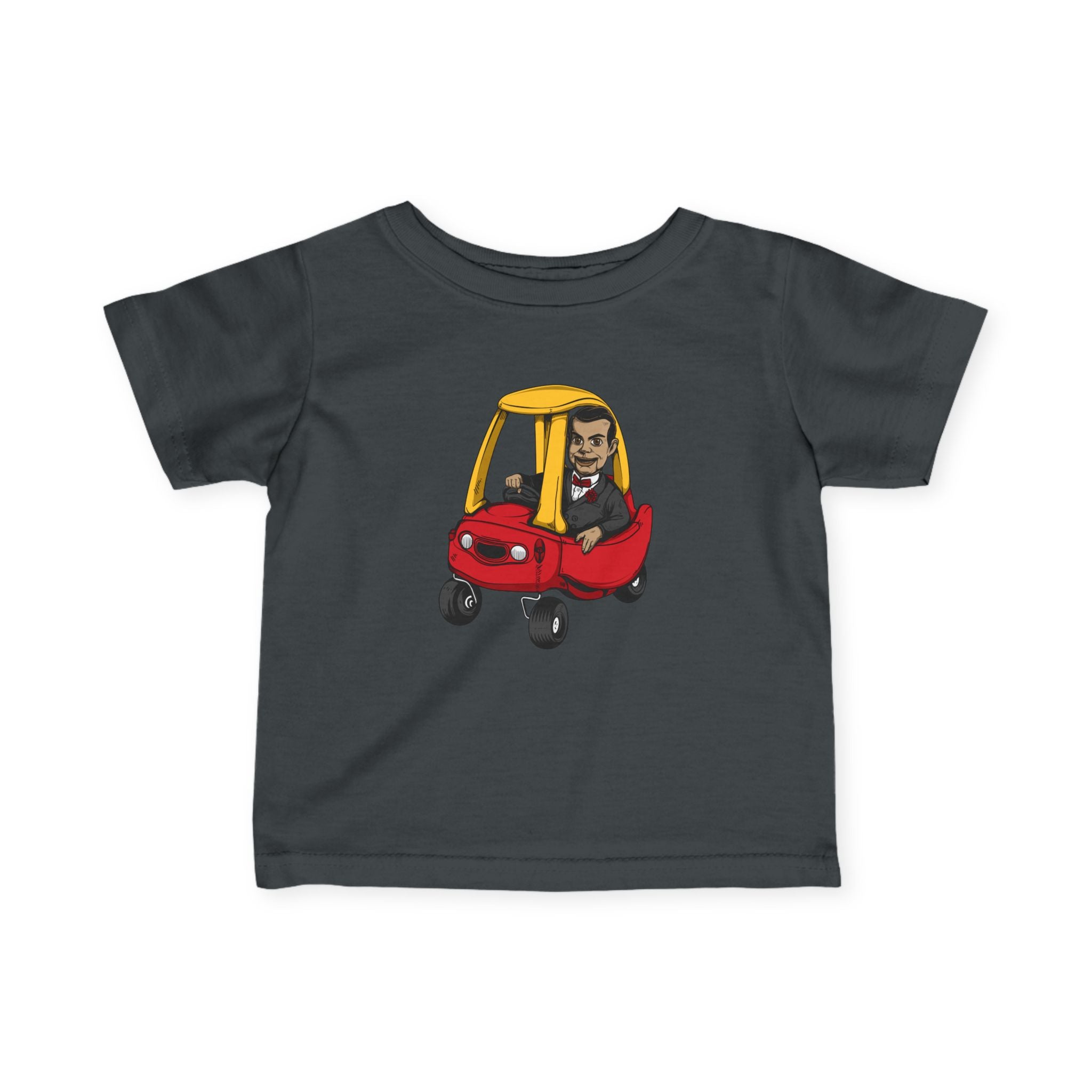 Cute Kid in Red Cozy Coupe Car Infant Tee